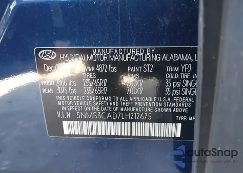 2020 Hyundai Santa Fe Sel/Sel Plus from USA, damaged, VIN 5NMS3CAD7LH212675